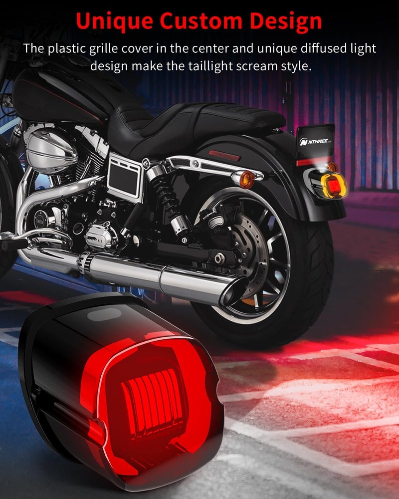 NTHREEAUTO Smoked LED Strobe Brake Tail Light Rear Turn Signals Taillight Compatible with Harley Dyna Road King Electra Glide Sportster Heritage Softail Fatboy Touring - Image 2